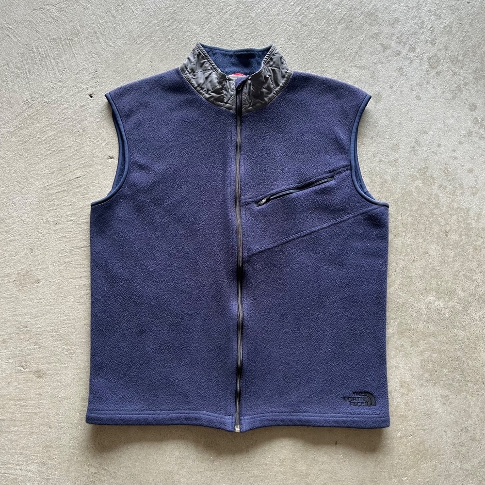 Vintage The North Face Fleece Vest Mens Size Large Navy Blue Full Zip Jacket TNF